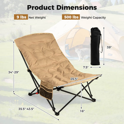 2PCS Portable Folding Camping Chair, 500 LBS Support, Side Pocket and Carry Bags