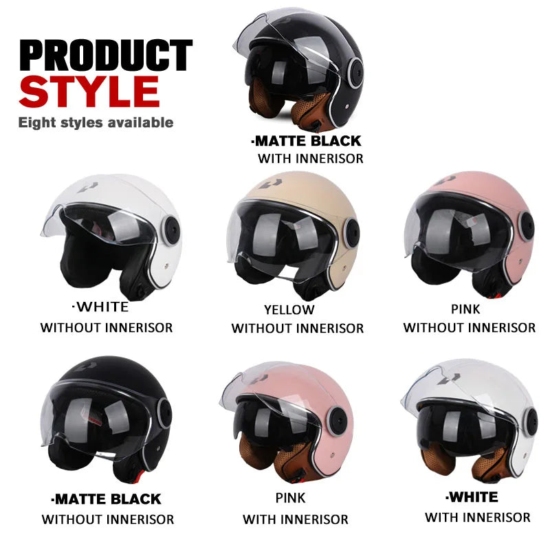 Motorcycle half Helmets, DOT Approved, Unisex, Dual Lens Scooter Helmet