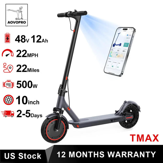 Electric Scooter, 500W 22MPH, 10inch Adult Smart Scooter, Shock-Absorbing, Anti-Skid, Folding Scooter