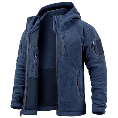 Men's Tactical Hunting Fleece Jacket, Warm, Full Zip Hoodies, Multi-Pockets
