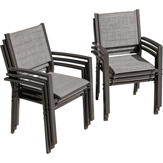 Patio Chairs, Textilene Fabric, Outdoor Set of 6, Stackable Dining Chairs for Backyard, Deck, Poolside