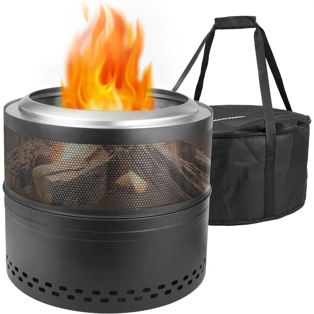 Outdoor Smokeless Fire Pit, 20'' Portable for Camping, w/ Carry Bag