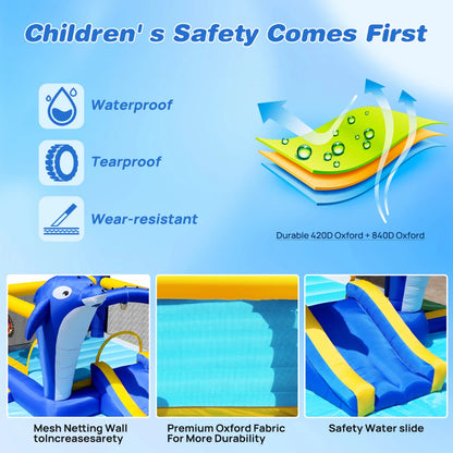 Inflatable Water Slide, Trampoline, Bounce House with  Dolphin Sprinkler
