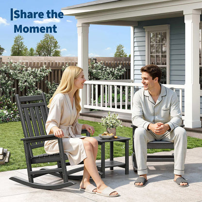 High-Back Adirondack Porch Rockers, 2- Chairs Set w/ Side Table