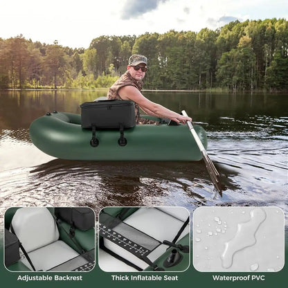 Inflatable Float Tube, Fishing Belly Boat, with 2 Detachable Storage Bags, Pump, Carry Bag