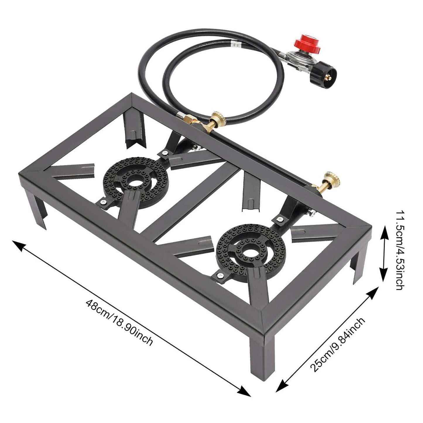 Portable Single or Double Burner, Outdoor Propane Gas Stove w/ Adjustable Regulator & Hose