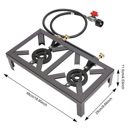 Portable Single or Double Burner, Outdoor Propane Gas Stove w/ Adjustable Regulator & Hose