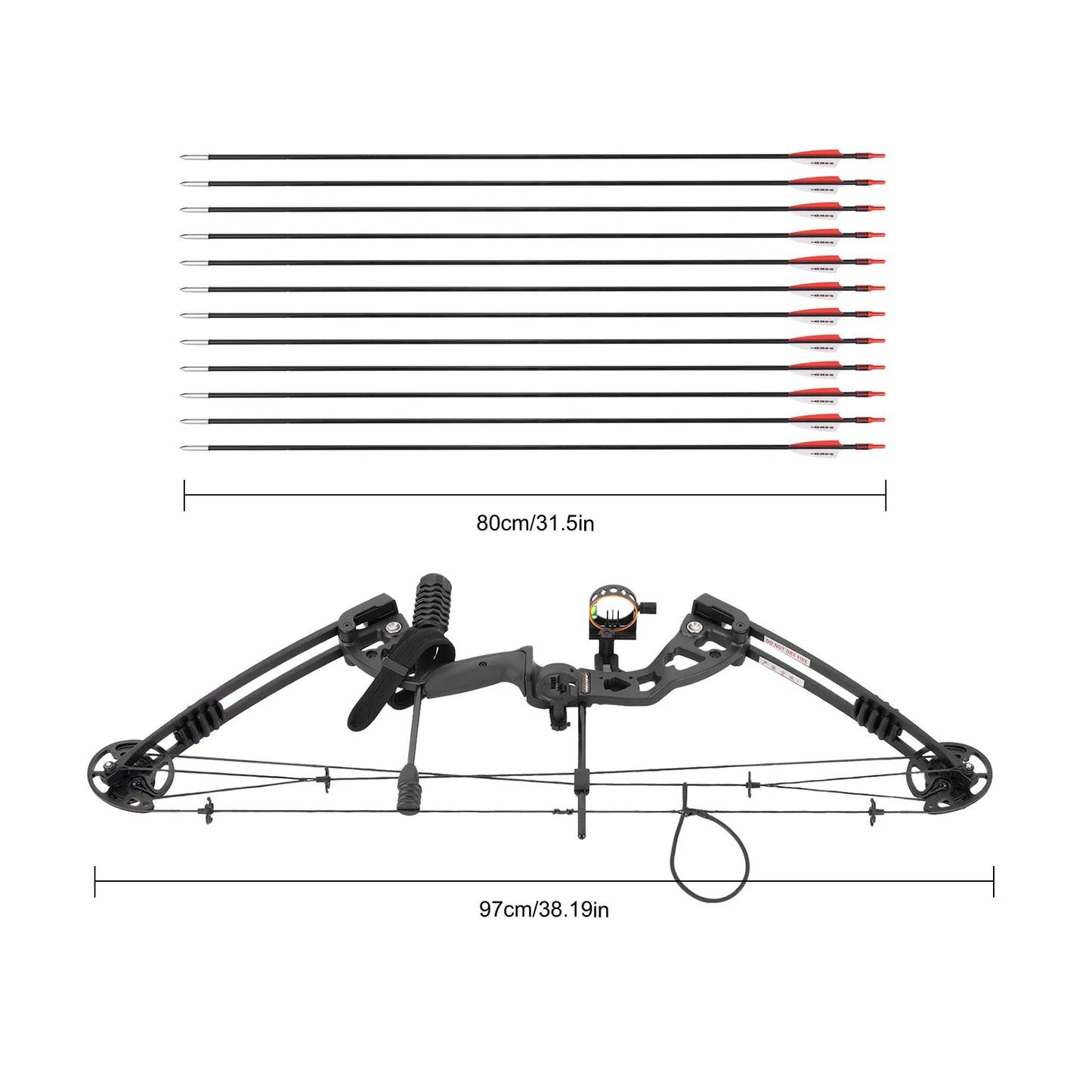 Compound Bow, Adjustable Draw Weight and Length with 3-Pin Sight, 12 Arrows Complete Set