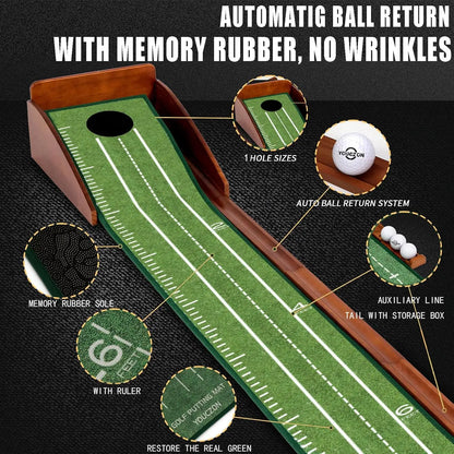 Indoor Golf Putting Mat w/ Auto Ball Return, Velvet Surface for Training Aid