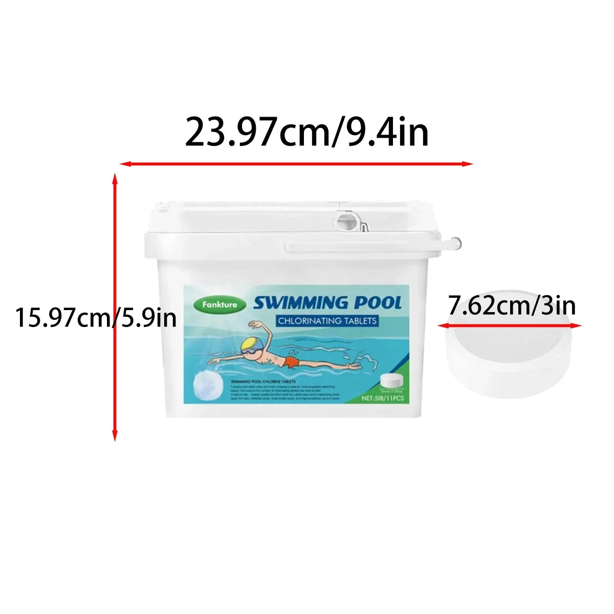 Chlorine Tablets - 3" size, 40 lbs Container, Stabilized for Hot Tubs, Pools or Spas