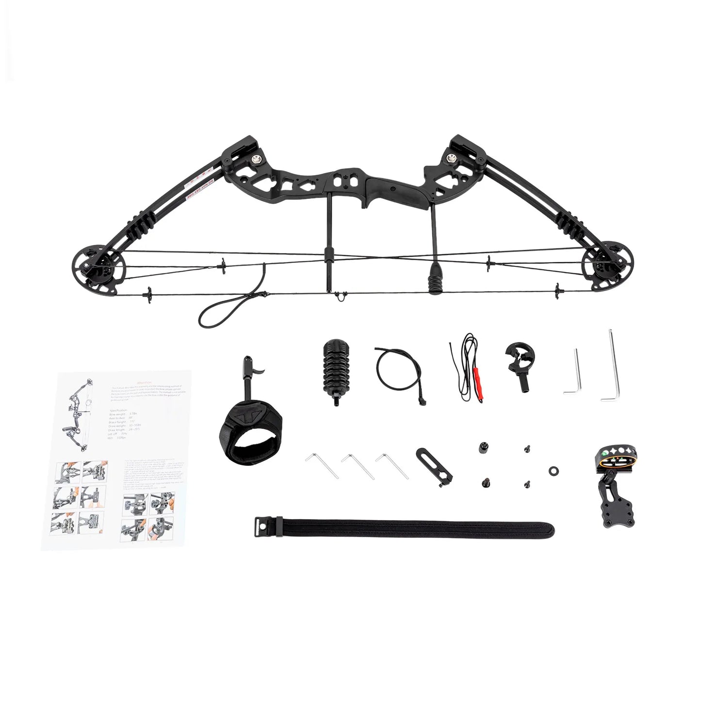 Compound Bow, Adjustable Draw Weight and Length with 3-Pin Sight, 12 Arrows Complete Set