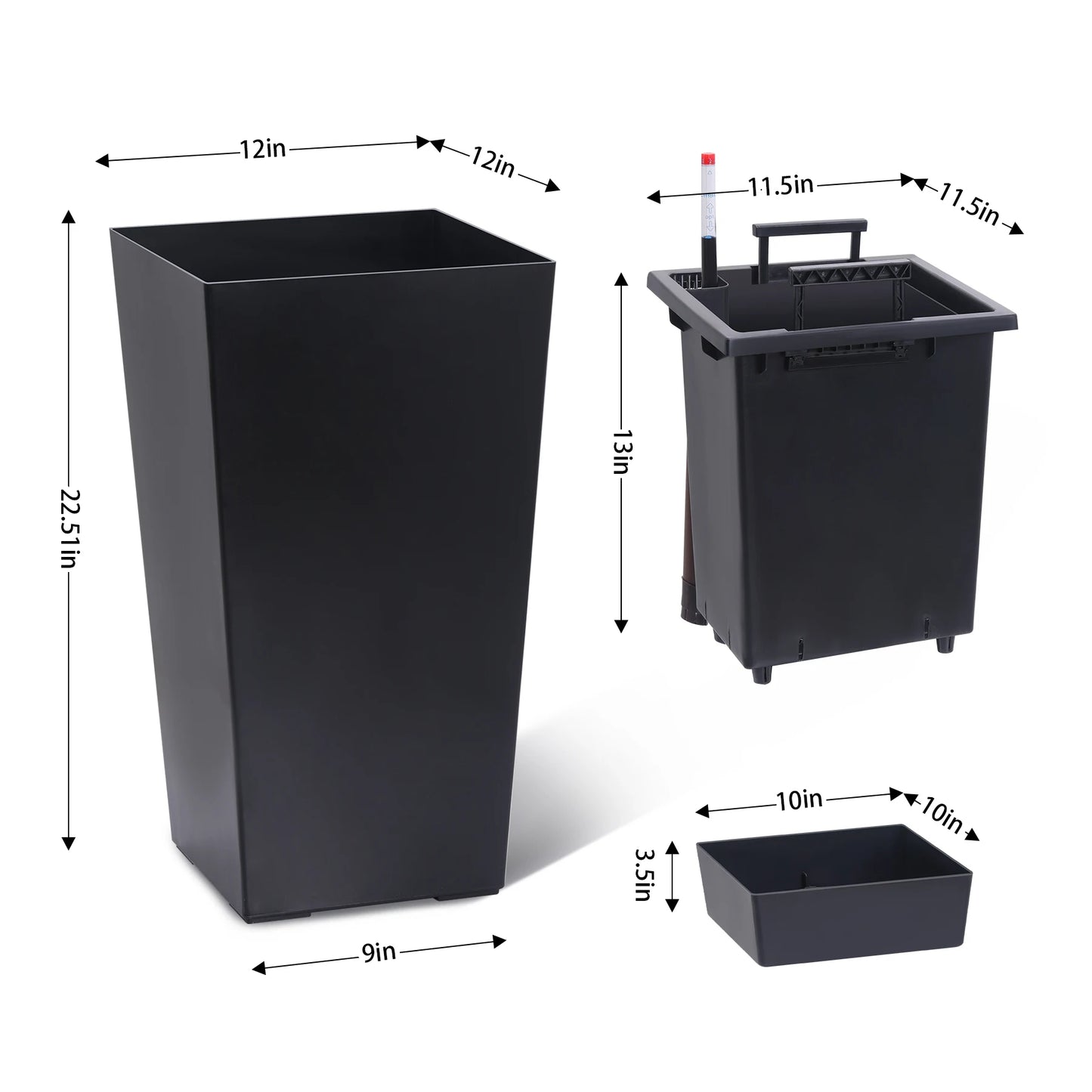 Planters for Outdoor or Indoor, 2 pcs Pots, 22" or 16" High Porch Planter Pots w/ Drainage Holes Auto Watering