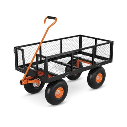 Garden Cart, Green Heavy Duty Steel w/ 500lbs Capacity, Mesh Design, Removable Sides, 10in Tires