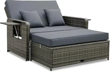 Wicker Patio Outdoor Patio Daybed, Lounger, Loveseat & Storage Ottoman
