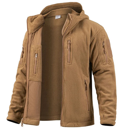 Men's Tactical Hunting Fleece Jacket, Warm, Full Zip Hoodies, Multi-Pockets