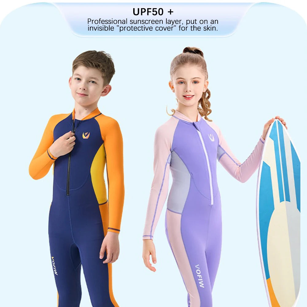 Children's Long-sleeved, One-Piece Swimsuit, Sun Protection, Quick-Drying for Boys or Girls