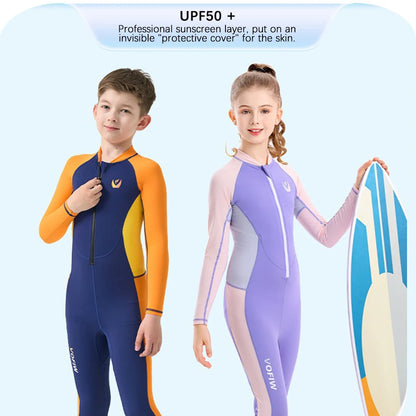 Children's Long-sleeved, One-Piece Swimsuit, Sun Protection, Quick-Drying for Boys or Girls