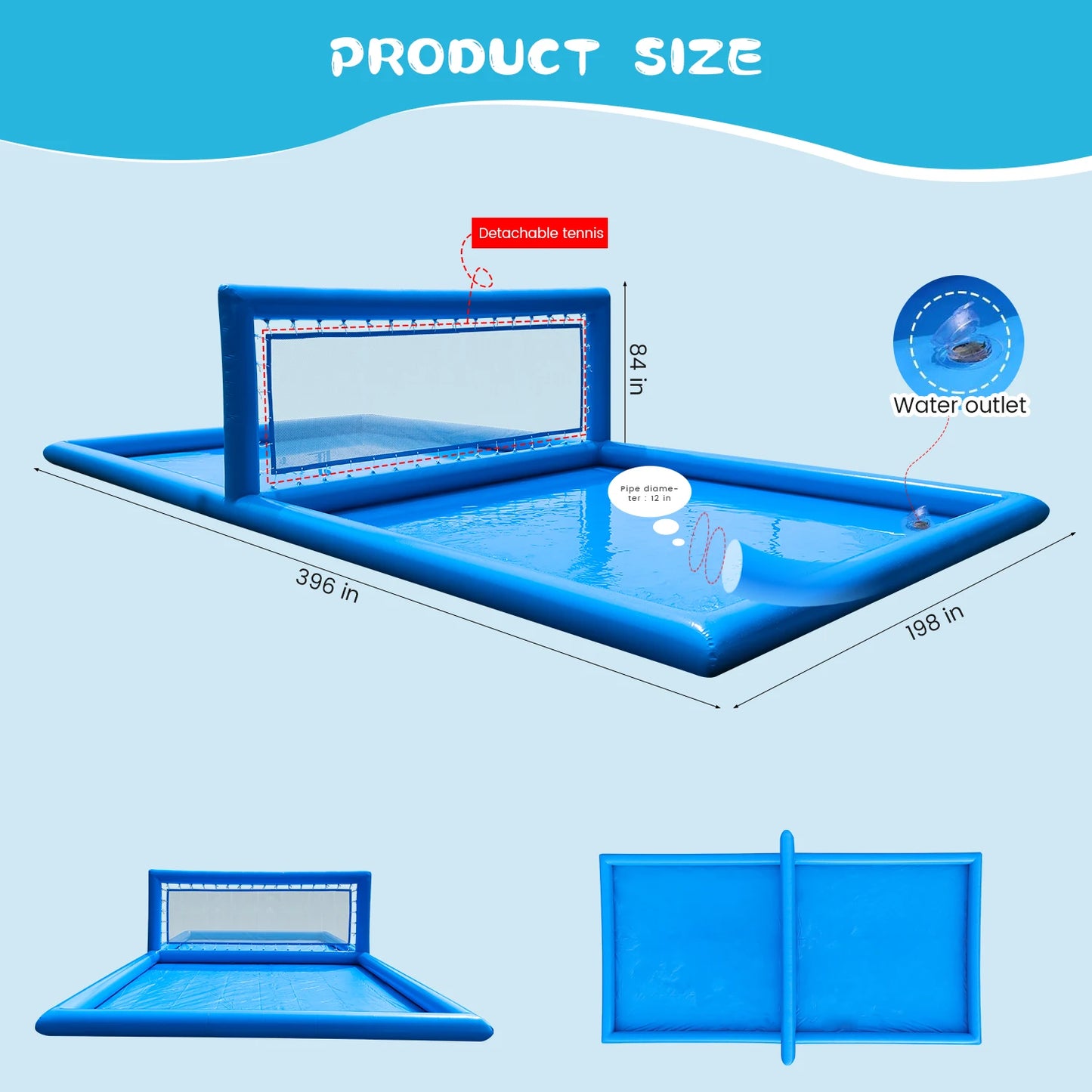 Inflatable Volleyball Court Outdoor 33 ft. Water Volleyball Pool