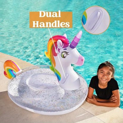 Unicorn Pool Floatie, Inflatable Rainbow Ride On Raft Lounge