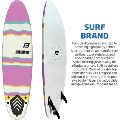 6’ Surfboard Softboard Foam - Include (3) Fins 6’ Foot Leash and (2) Wood Stringers