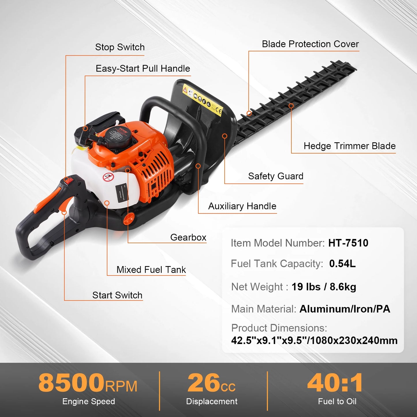 Multi-Functional Trimming Tools, Gas Hedge String Trimmer, Pole Saw, Chainsaw, Pruner w/ Extension Pole