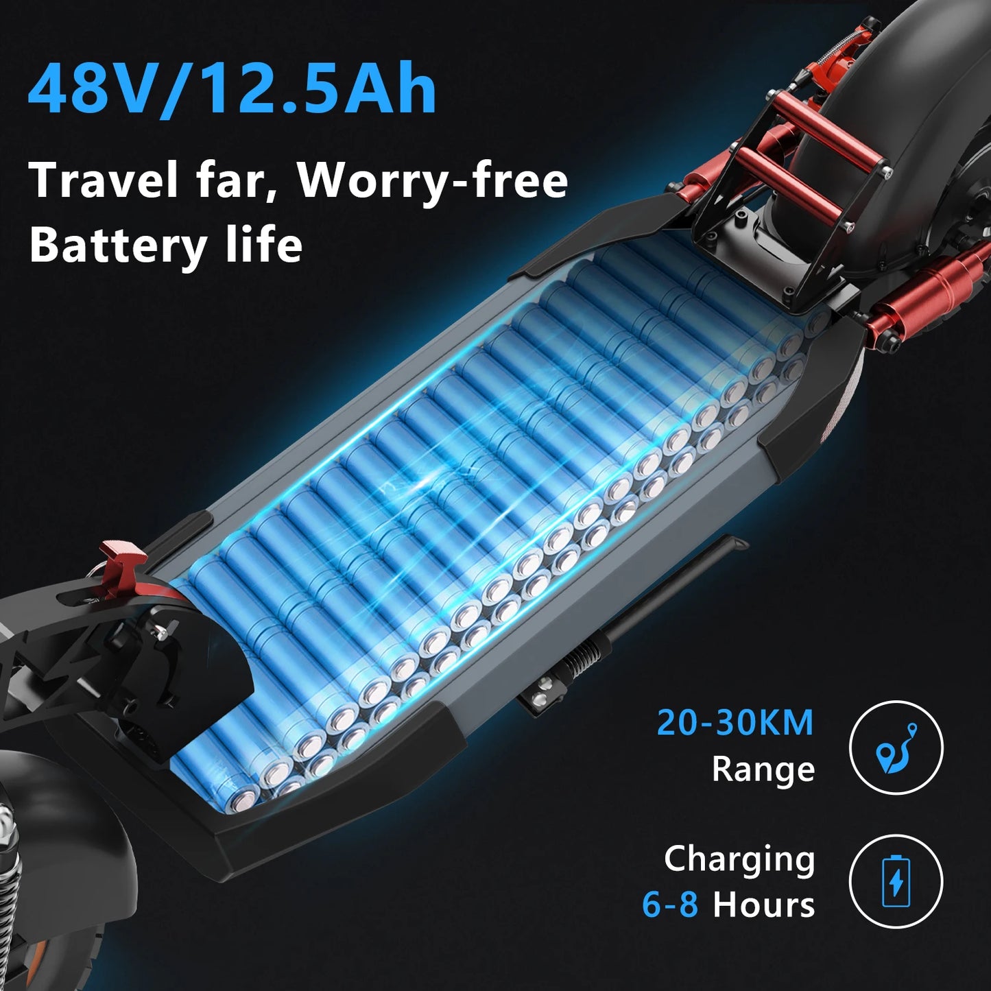 Electric Scooter, 800W/48V/12.5 AH, E-Scooter Max Speed 45KM Per Hour, Max Range 20-30KM, Foldable Adult E-Scooter