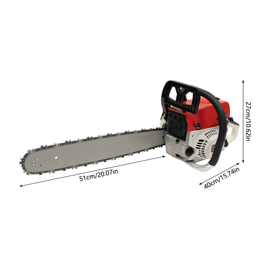 Chainsaw w/ 52cc Gasoline Engine, 20-inch Bar, and 7500 RPM Speed for Heavy-Duty Cutting, w/ Tool Bag