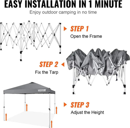 Pop Up Canopy Tent, 10 x10 ft, Waterproof, Silver Coated Tarp, w/ Portable Roller Bag and 4 Sandbags
