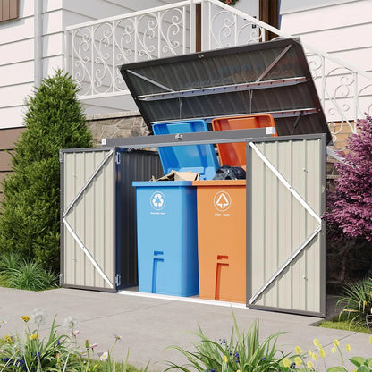 Metal Outdoor Storage Shed 80 cu.ft  with Chain Lid, Waterproof  for 2-bin Garbage Can Organizer
