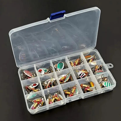 Metal Spoon Spinner Fishing Lure, Treble Hook, Wobblers, Artificial Bait for Fresh or Saltwater - 30pcs
