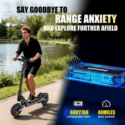 Electric Scooter, Dual 4000W Motor, 45MPH Fast E-Scooter, 60V 27Ah, Heavy Duty 11" Off-Road Vacuum Tires 330lbs, Foldable