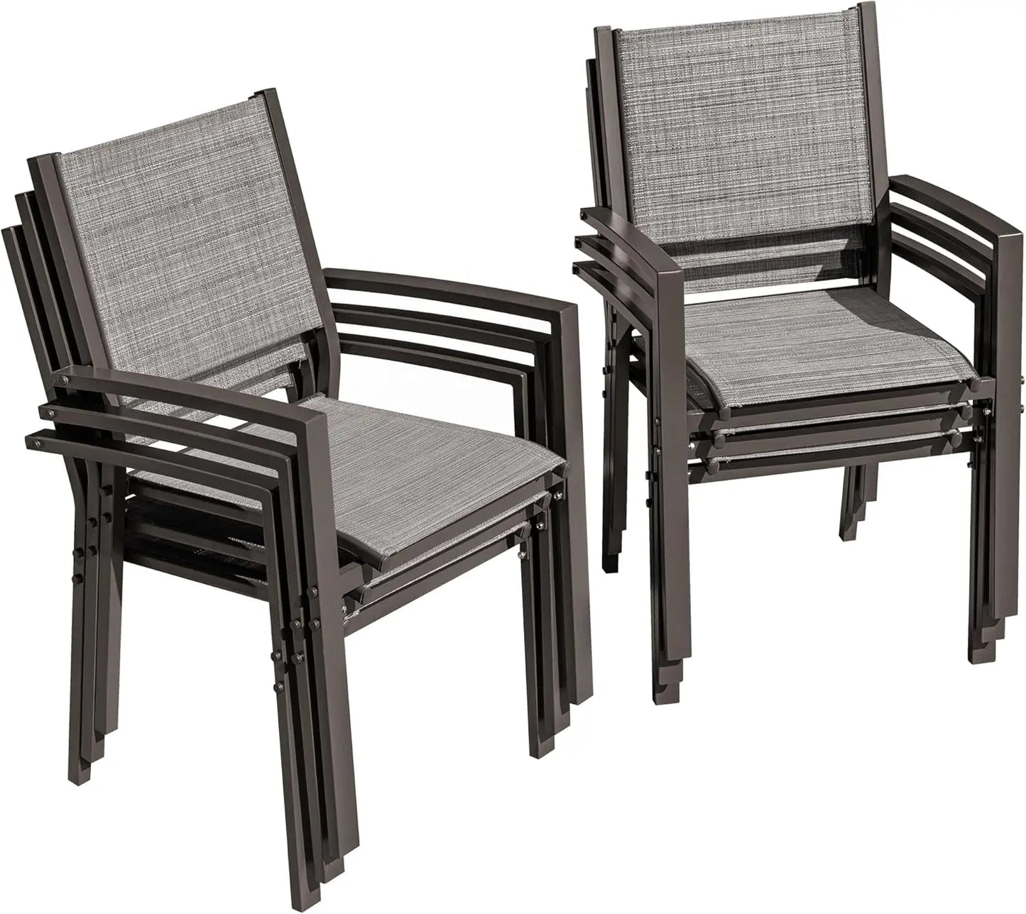 Patio Chairs, Textilene Fabric, Outdoor Set of 6, Stackable Dining Chairs for Backyard, Deck, Poolside