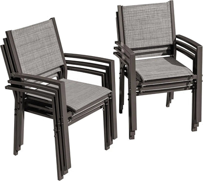 Patio Chairs, Textilene Fabric, Outdoor Set of 6, Stackable Dining Chairs for Backyard, Deck, Poolside