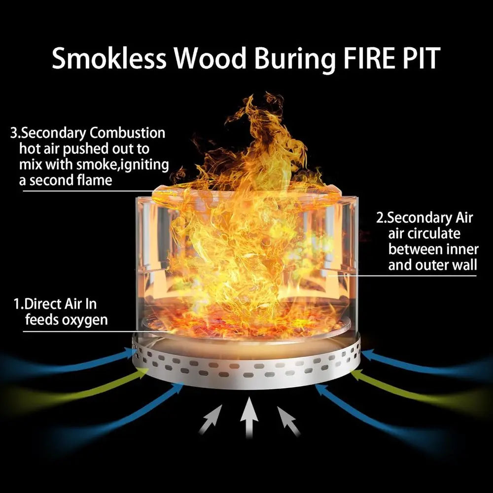 Outdoor Smokeless Fire Pit, 20'' Portable for Camping, w/ Carry Bag
