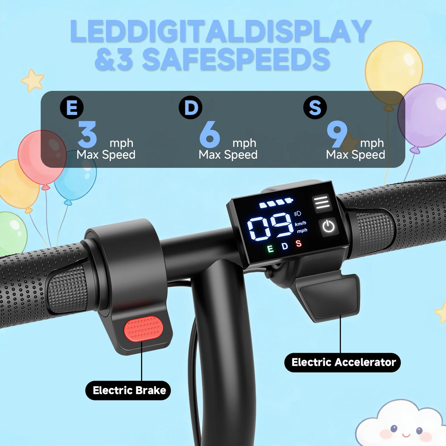 Electric Scooter for Kids, 3/6/9MPH, Three Speed Modes & 10Mile Max Range, 250W Motor, 6.5" Solid Tires, E-Scooter