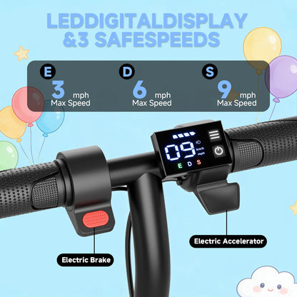 Electric Scooter for Kids, 3/6/9MPH, Three Speed Modes & 10Mile Max Range, 250W Motor, 6.5" Solid Tires, E-Scooter