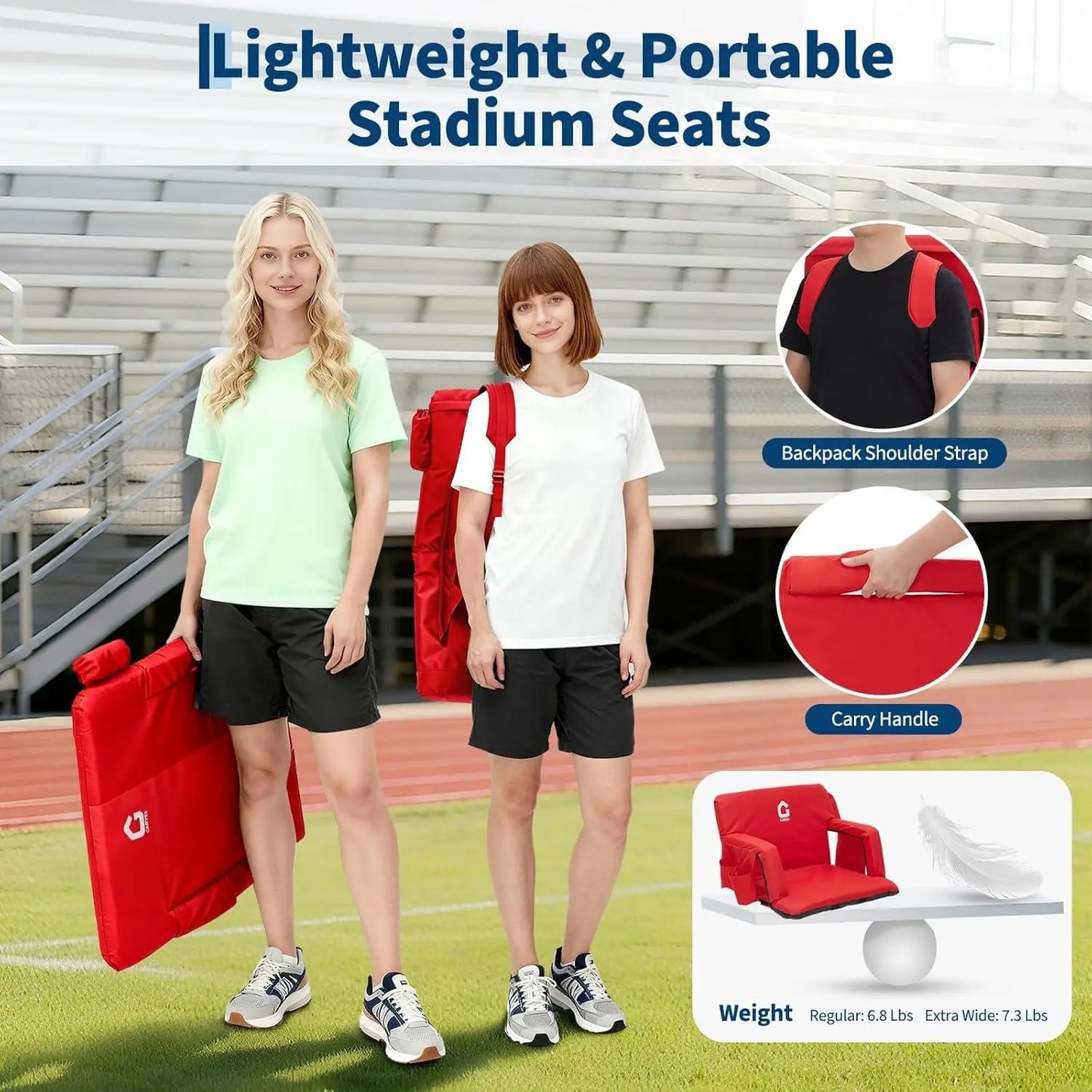 Portable Reclining Stadium Bleacher Seat Chairs, 2 Pcs Set w/ Padded Backrest & Adjustable Armrests