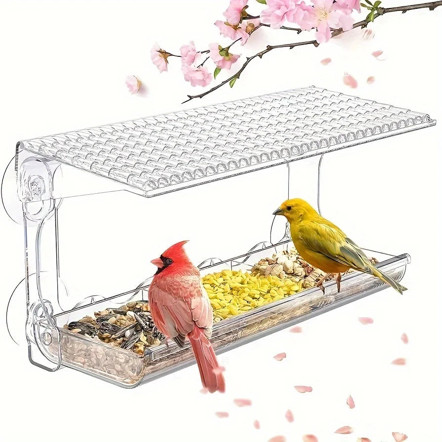 Indestructible Large Window Bird Feeder, w/ Removable Seed & Water Tray for Wild Birds, 4 Super Strong Adhesive Hooks