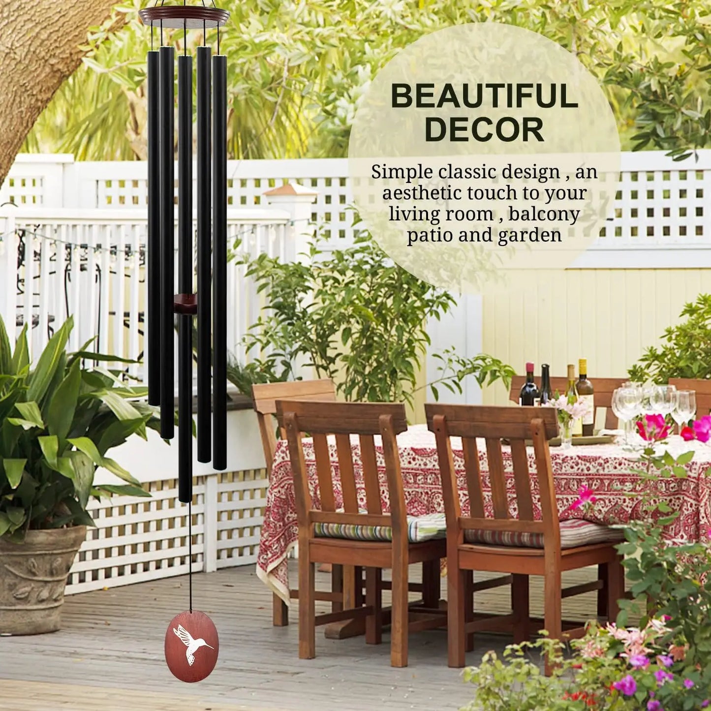 Outdoor Wind Chimes, Deep Tones, 5 Tuned Aluminum Tubes 60 inch, for Patio and Garden