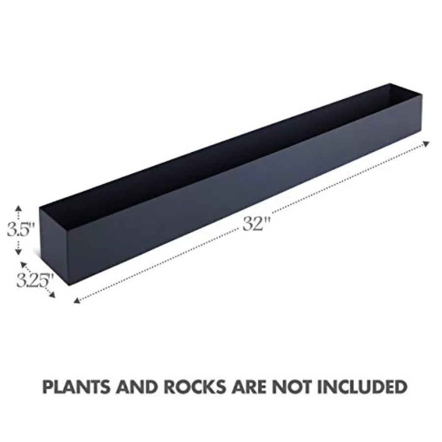 Modern Grey 32" Rectangle Planter Box, Narrow Metal Rectangular Box for Table or Window Sill