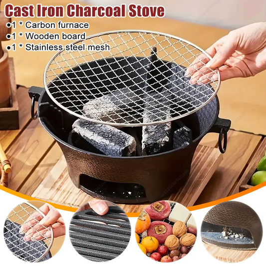 Round Stainless Steel Barbecue Grill, Portable Camping Stove, Tabletop Picnic