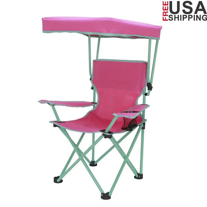 Kids Canopy Camp Chair, Safety Lock, Portable, Adjustable Sunshade, Cup Holder, 125lb Capacity