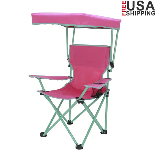 Kids Canopy Camp Chair, Safety Lock, Portable, Adjustable Sunshade, Cup Holder, 125lb Capacity