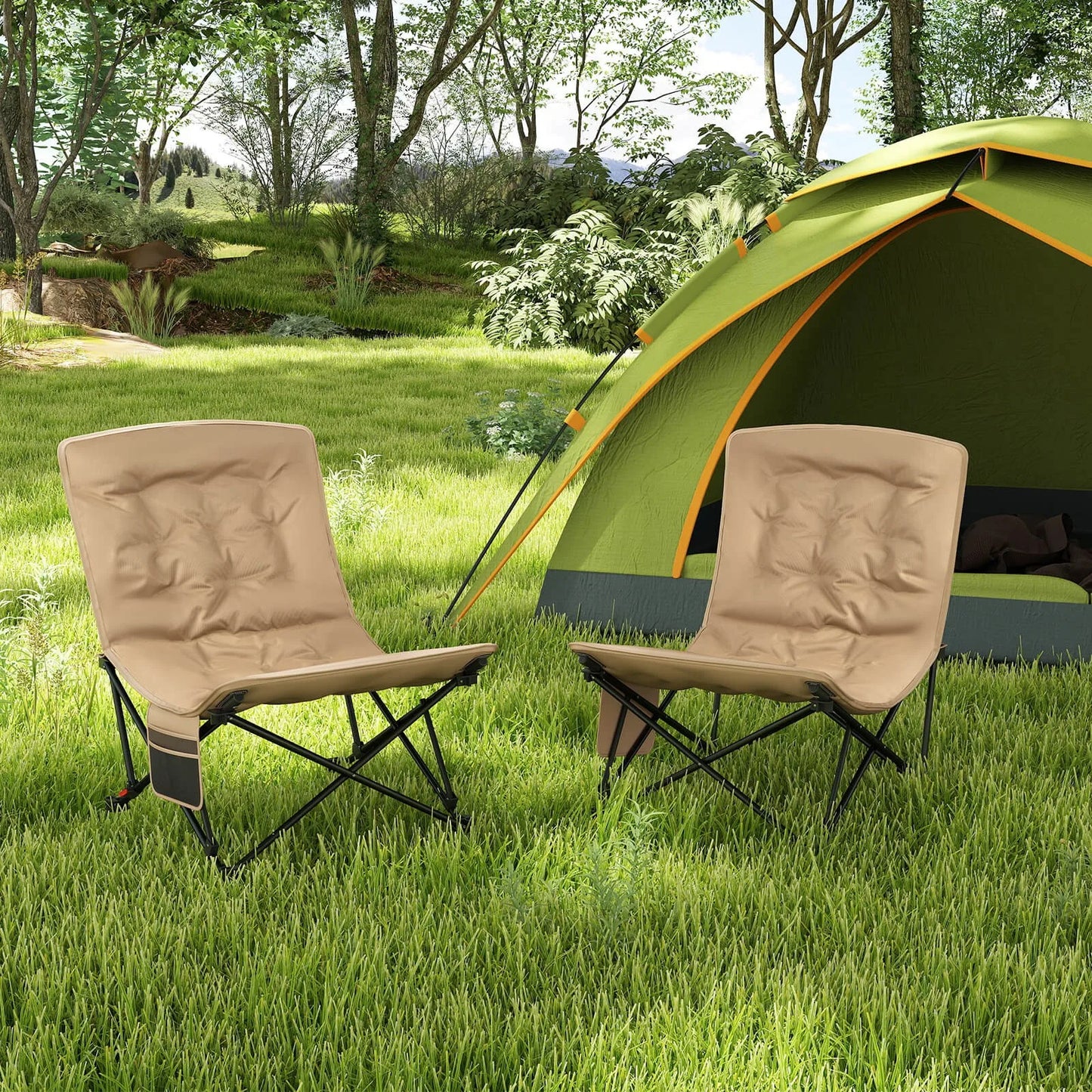 2PCS Portable Folding Camping Chair, 500 LBS Support, Side Pocket and Carry Bags