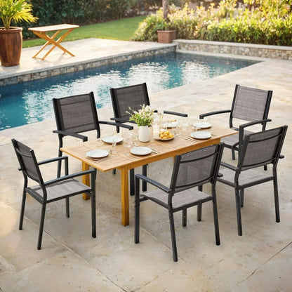 Patio Chairs, Textilene Fabric, Outdoor Set of 6, Stackable Dining Chairs for Backyard, Deck, Poolside