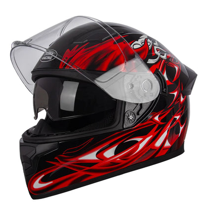 Motorcycle Helmet, DOT Certified Full Face, Unisex Helmet w/ Built In Sun Visor and Clear Outer Visor