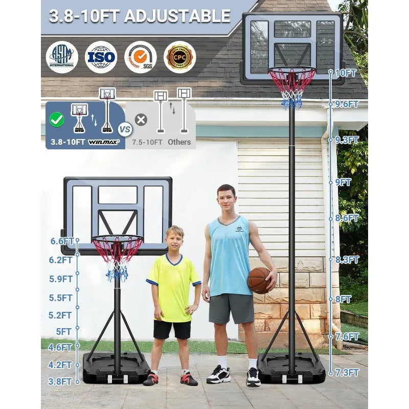 Basketball Hoop Outdoor, 3.3-10ft Adjustable Height, 40inch Shatterproof Backboard