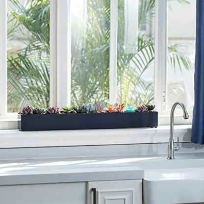 Modern Grey 32" Rectangle Planter Box, Narrow Metal Rectangular Box for Table or Window Sill