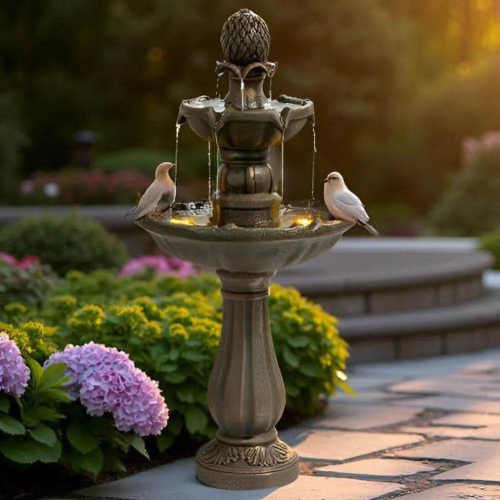 Outdoor Water Fountain - 3-Tier Stone-Like Bird Bath, 42.2 Inches Tall