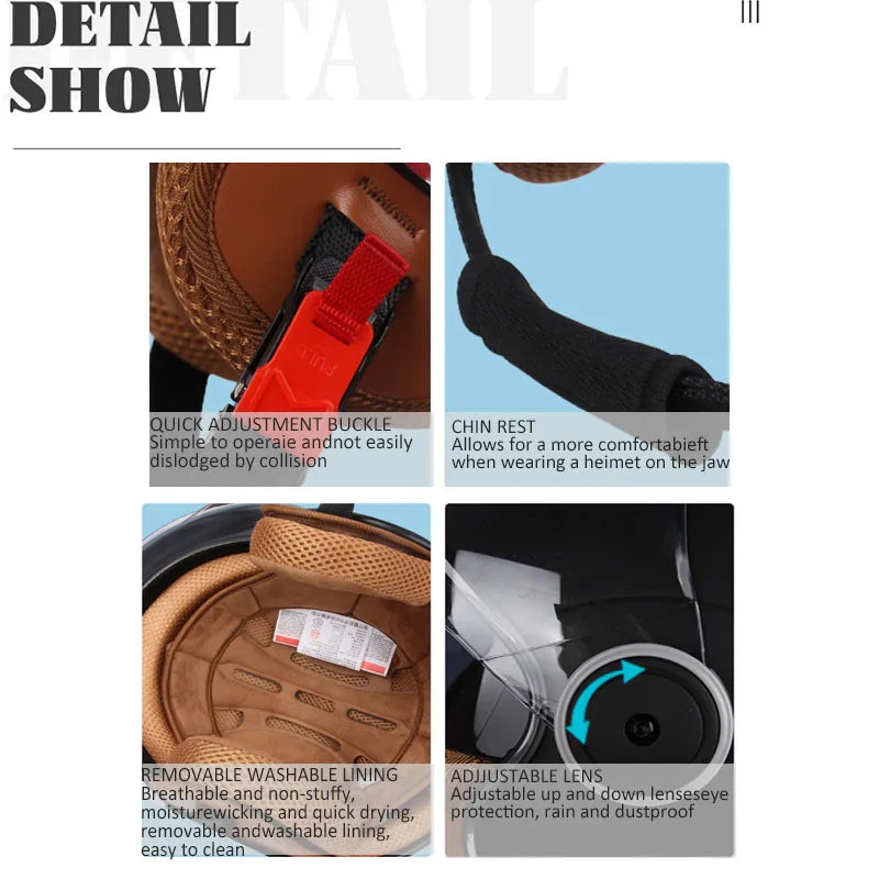 Motorcycle half Helmets, DOT Approved, Unisex, Dual Lens Scooter Helmet